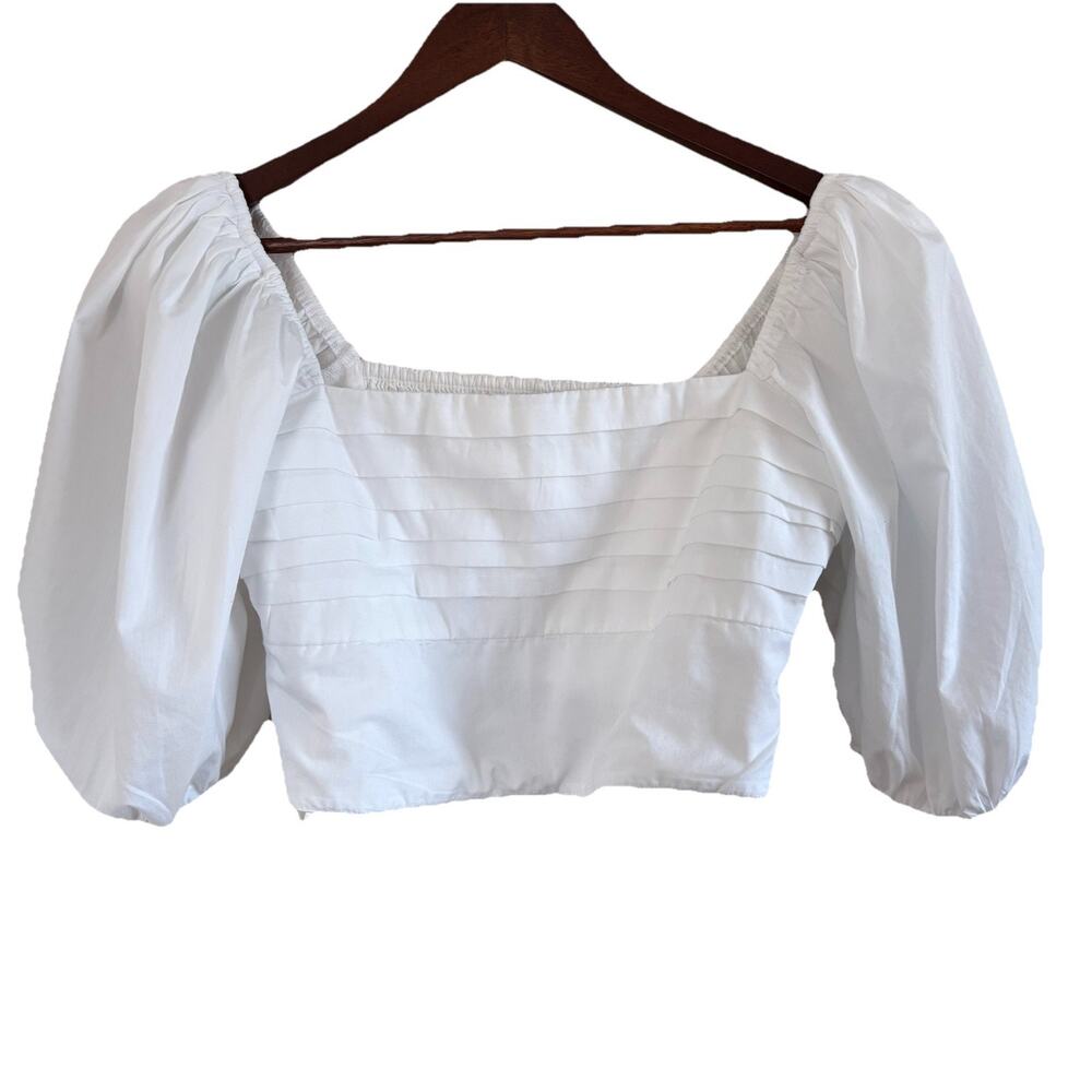 Abercrombie & Fitch White Medium Cropped Shirt Cottagecore Boho Puff Sleeve